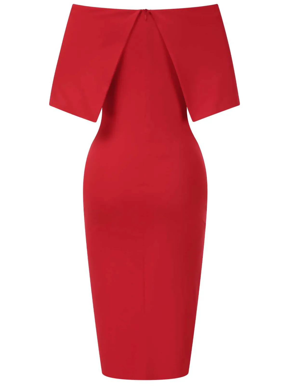 Sale Retro Stage 1960s Off-Shoulder Solid Bodycon Dress Red