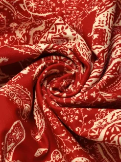Online Retro Stage Red 1970s Paisley Hollow Spaghetti Straps Swimsuit Fire Brick Red