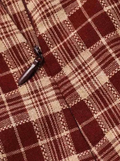 Best Retro Stage 1960s Plaid Back Slit Skirt Red