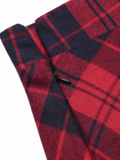 Online Retro Stage 1940s Plaid Belted A-Line Skirt Red