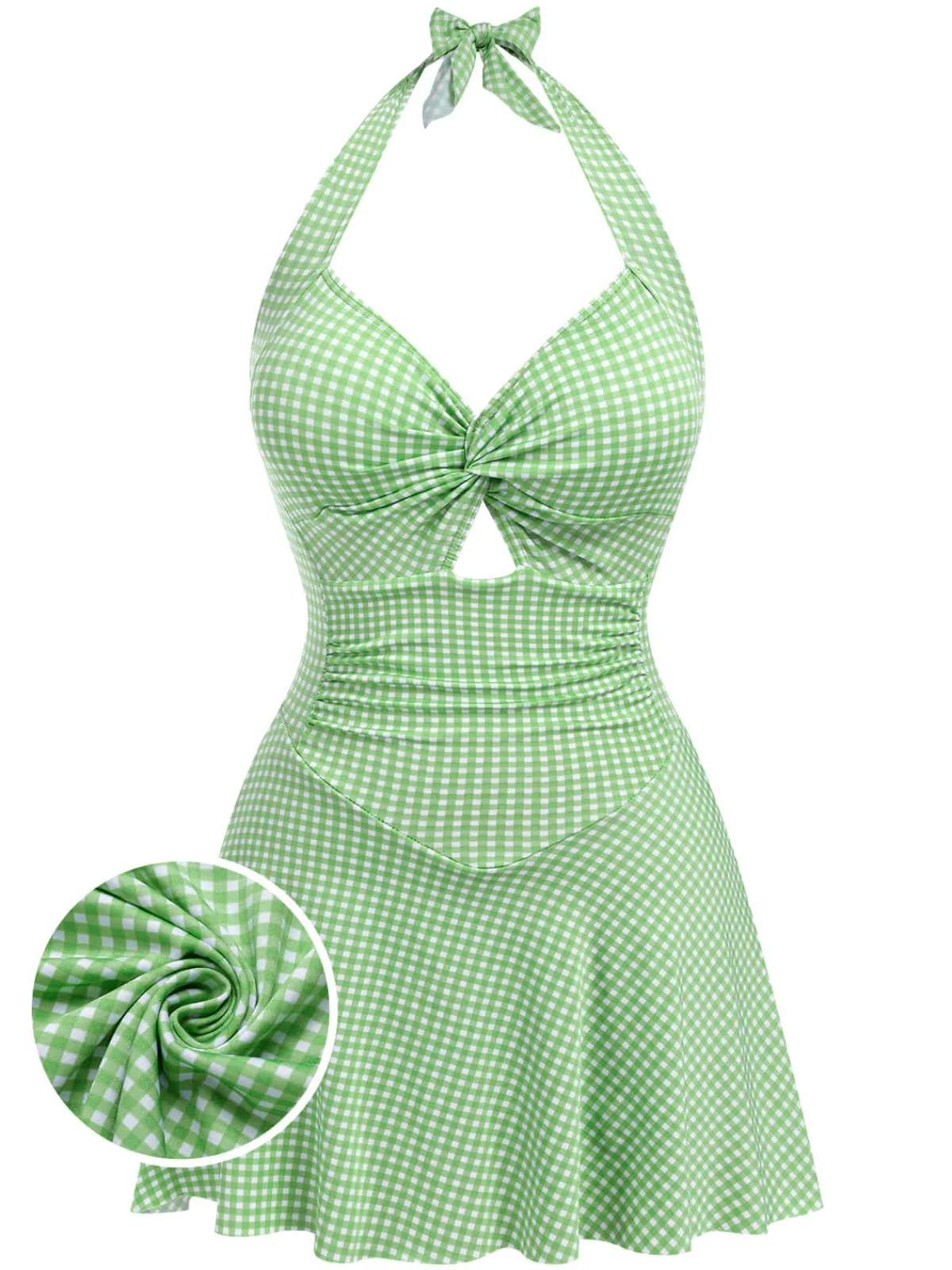 Fashion Retro Stage Red 1930s Plaid Halter One-Piece Swimsuit