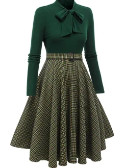 Sale Retro Stage Red 1950s Plaid Knitting Dress