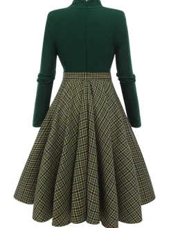 Sale Retro Stage Red 1950s Plaid Knitting Dress