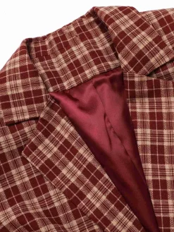 Discount Retro Stage 1960s Plaid Lapel Short Coat Red