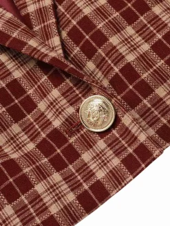 Discount Retro Stage 1960s Plaid Lapel Short Coat Red