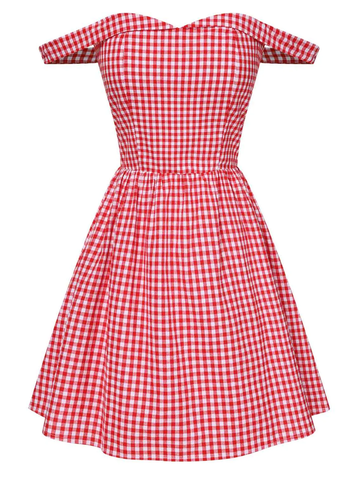 Best Retro Stage 1950s Plaid Off-Shoulder Swing Dress Red