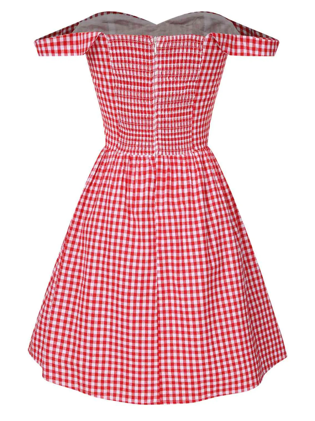 Best Retro Stage 1950s Plaid Off-Shoulder Swing Dress Red