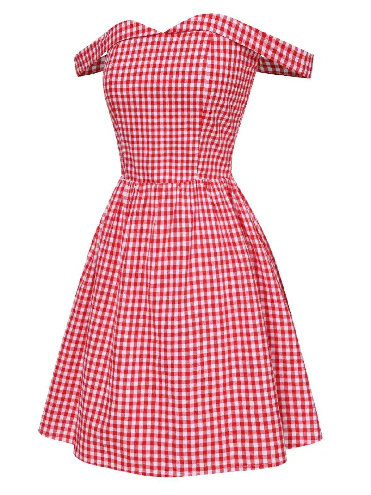 Best Retro Stage 1950s Plaid Off-Shoulder Swing Dress Red