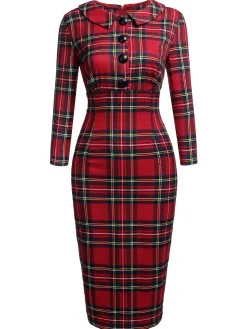 Clearance Retro Stage 1960s Plaids Bodycon Dress Red