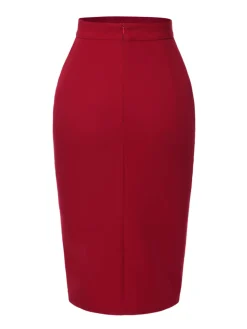 Clearance Retro Stage 1940s Pleated Button Pencil Skirt Red