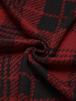 Sale Retro Stage 1950s Pockets Plaid Knitted Cardigan Red
