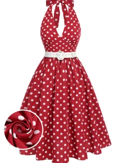 Outlet Retro Stage Red 1950s Polka Dot Halter Dress