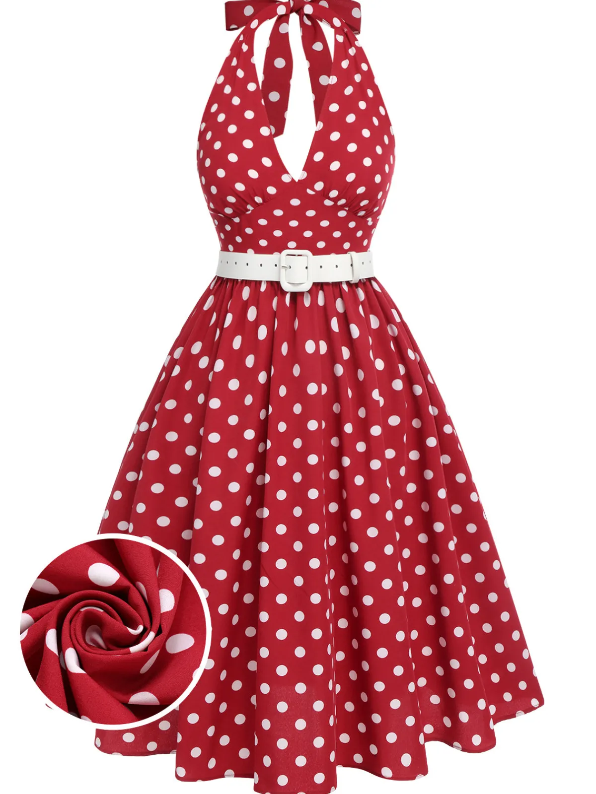 Outlet Retro Stage Red 1950s Polka Dot Halter Dress