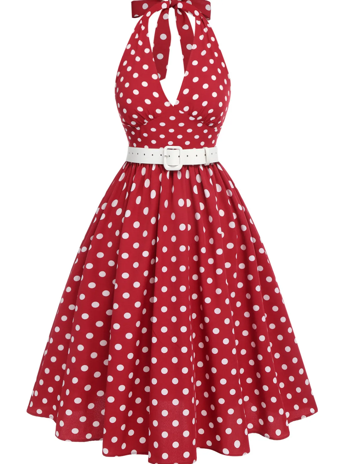Outlet Retro Stage Red 1950s Polka Dot Halter Dress