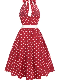 Outlet Retro Stage Red 1950s Polka Dot Halter Dress