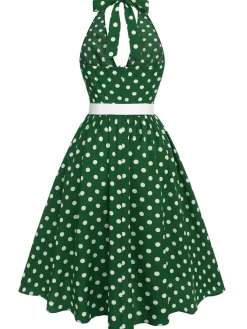 Outlet Retro Stage Red 1950s Polka Dot Halter Dress