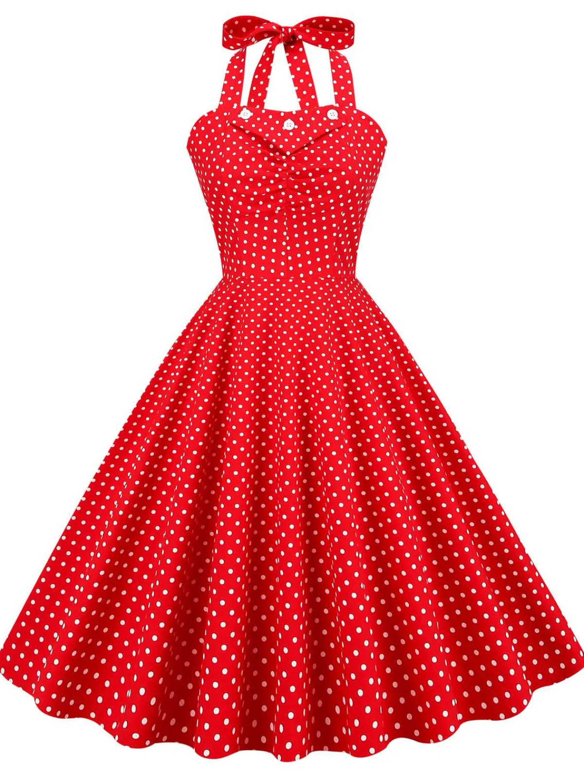 Clearance Retro Stage 1950s Polka Dot Halter Swing Dress Red
