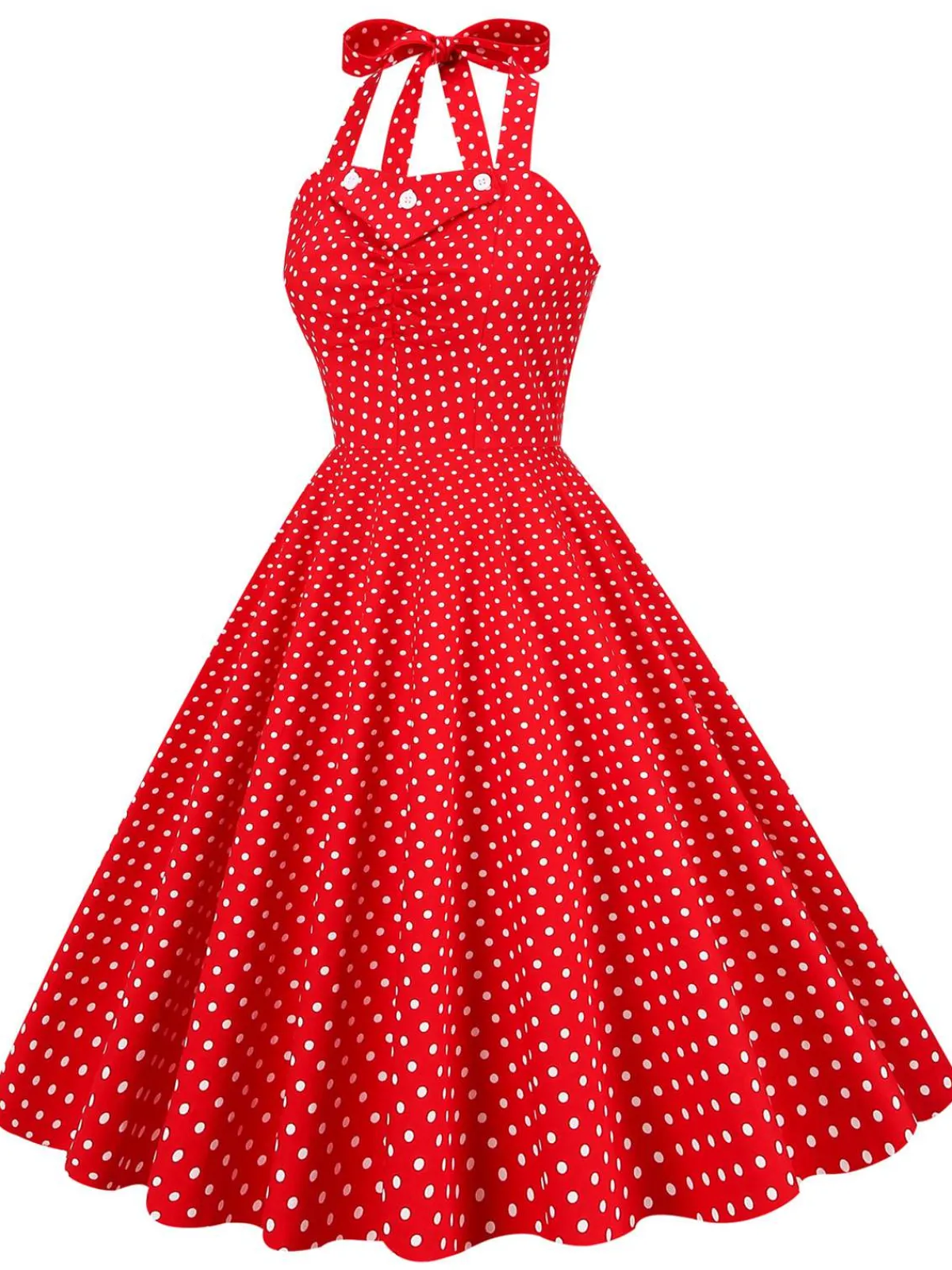 Clearance Retro Stage 1950s Polka Dot Halter Swing Dress Red