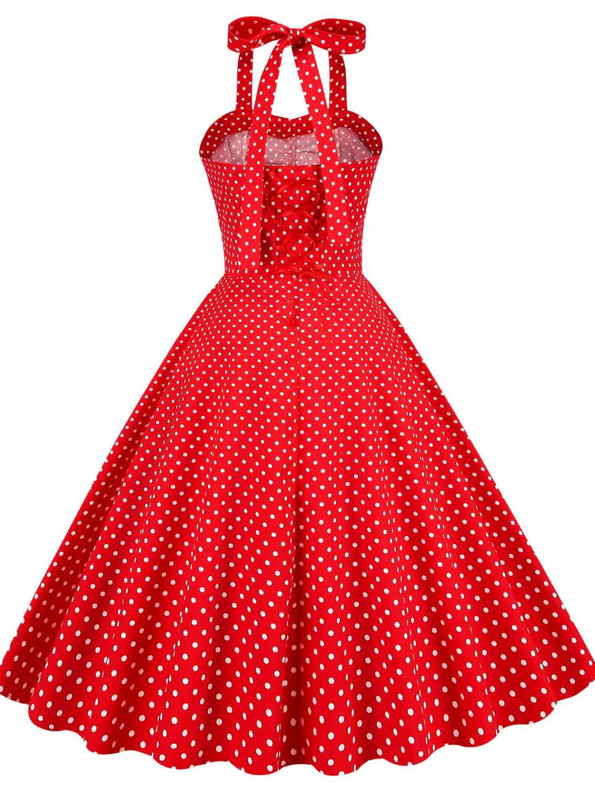 Clearance Retro Stage 1950s Polka Dot Halter Swing Dress Red