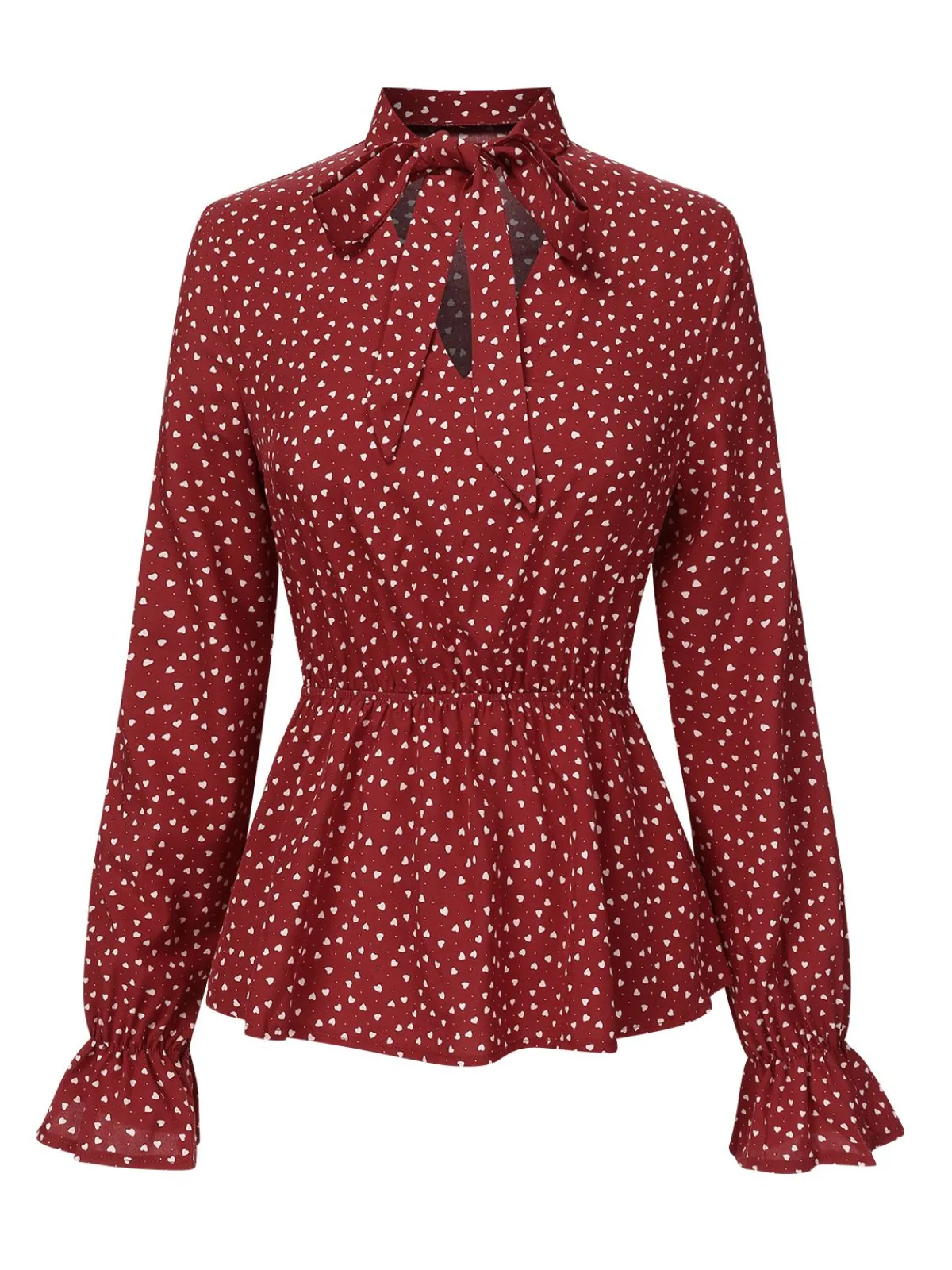 New Retro Stage 1940s Polka Dot Lace-Up Chiffon Blouse Red