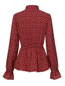 New Retro Stage 1940s Polka Dot Lace-Up Chiffon Blouse Red