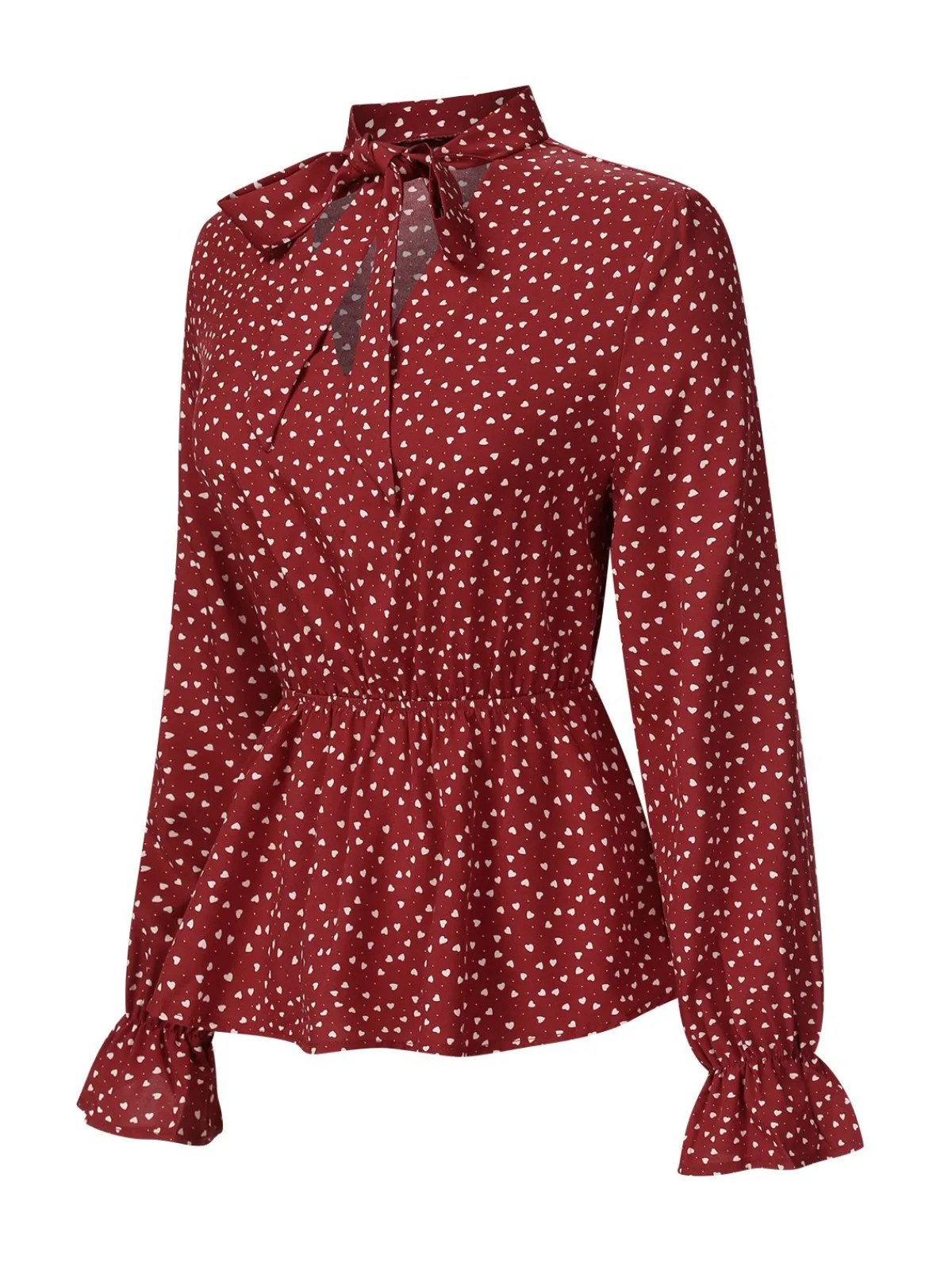 New Retro Stage 1940s Polka Dot Lace-Up Chiffon Blouse Red