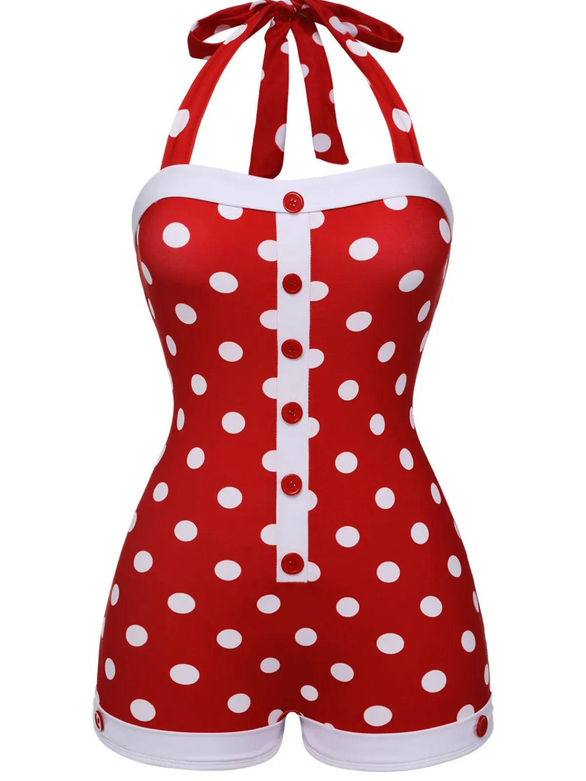 Hot Retro Stage 1950s Polka Dot Patchwork Halter Swimsuit Red