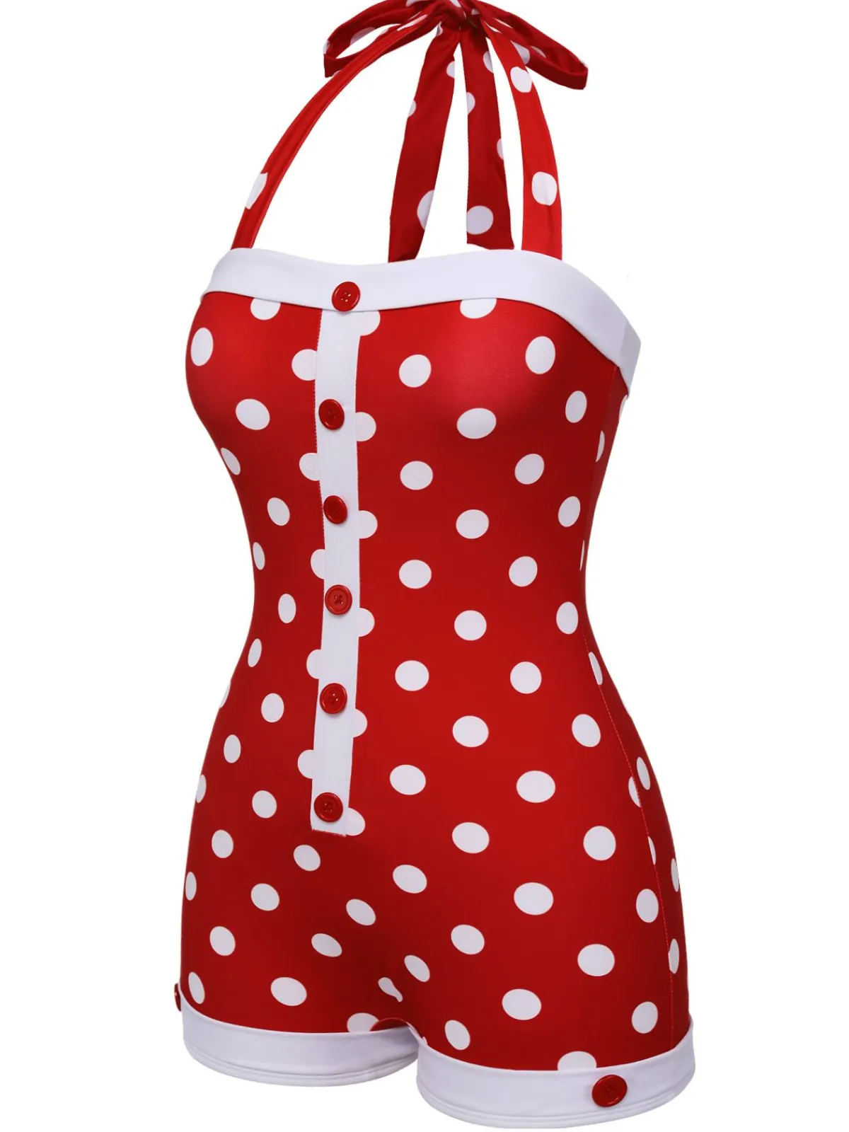 Hot Retro Stage 1950s Polka Dot Patchwork Halter Swimsuit Red