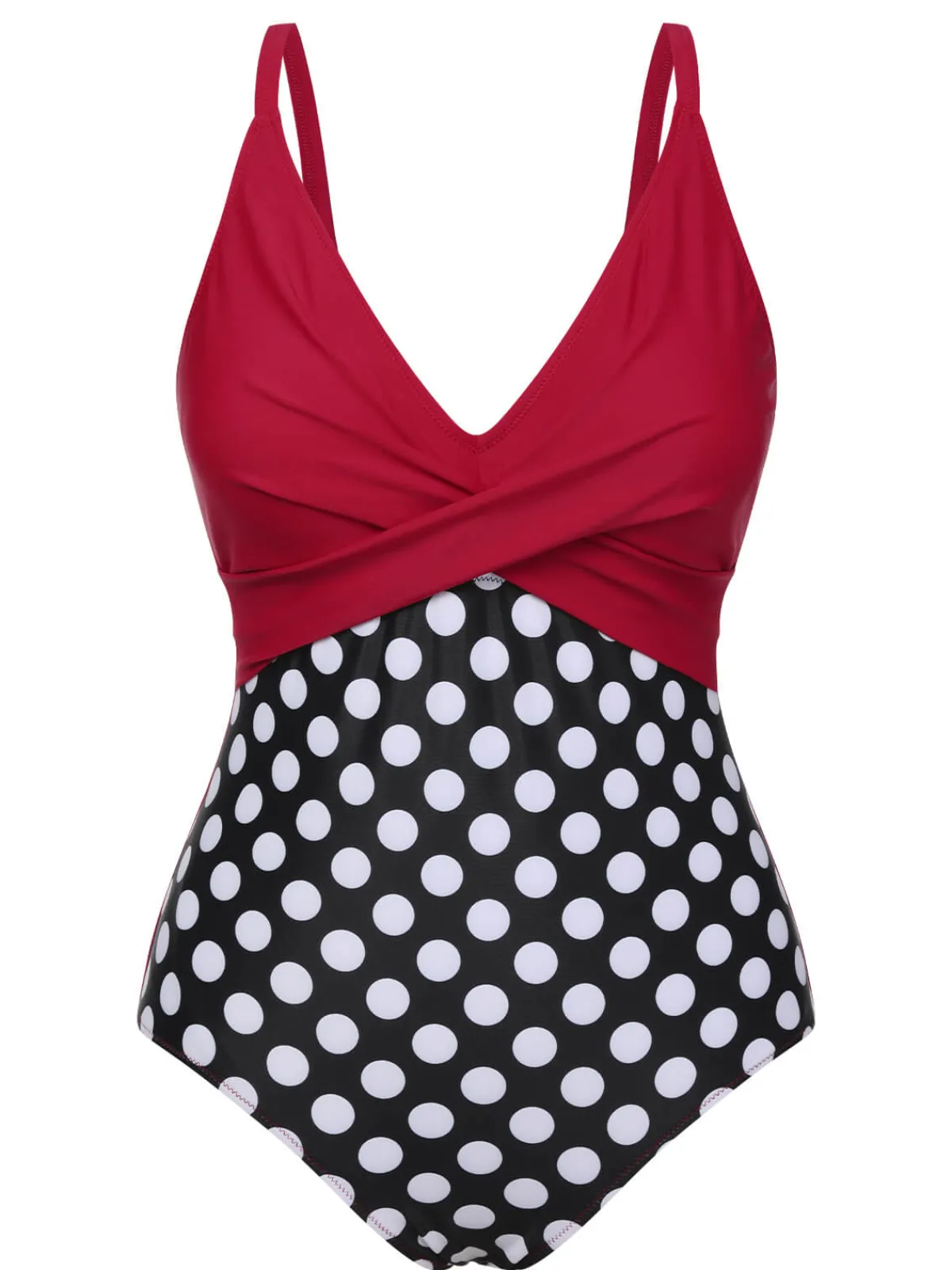 Clearance Retro Stage 1960s Polka Dot Patchwork Swimsuit Red