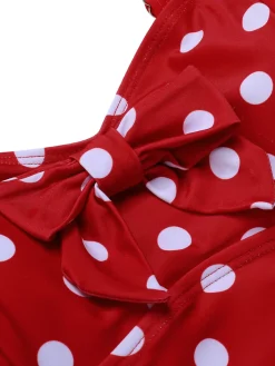Clearance Retro Stage 1950s Polka Dot Patchwork Strap Swimsuit Red