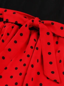 Outlet Retro Stage 1950s Polka Dot Patchwork Belt Dress Red