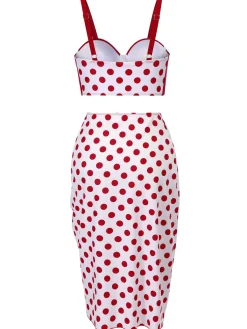 Online Retro Stage 1950s Polka Dot Pleated Swimsuit Red