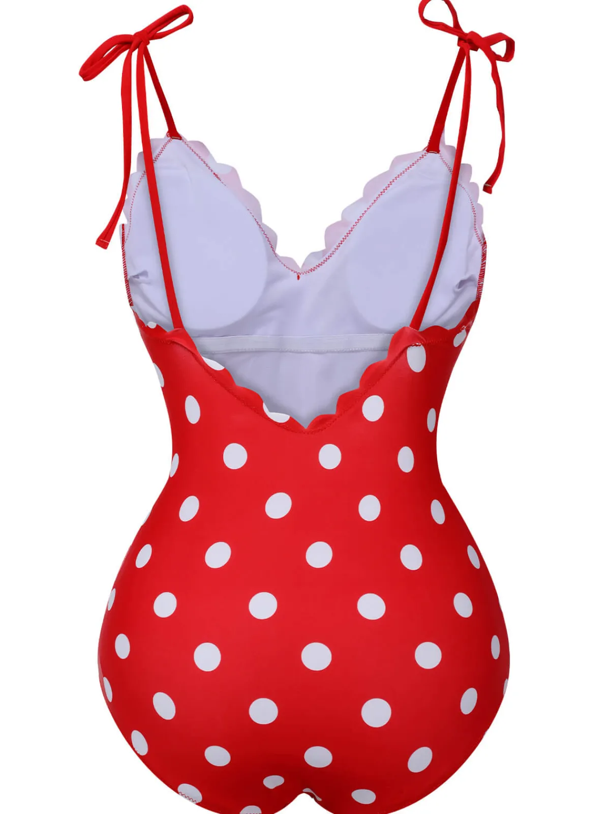 Fashion Retro Stage 1950s Polka Dot Shoulder Tie Swimsuit Red