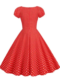 New Retro Stage 1950s Polka Dot Sweetheart Neck Bow Dress Red