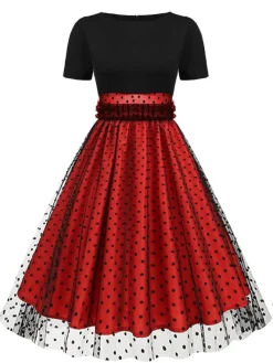 Hot Retro Stage Red 1950s Polka Dot Swing Vintage Dress