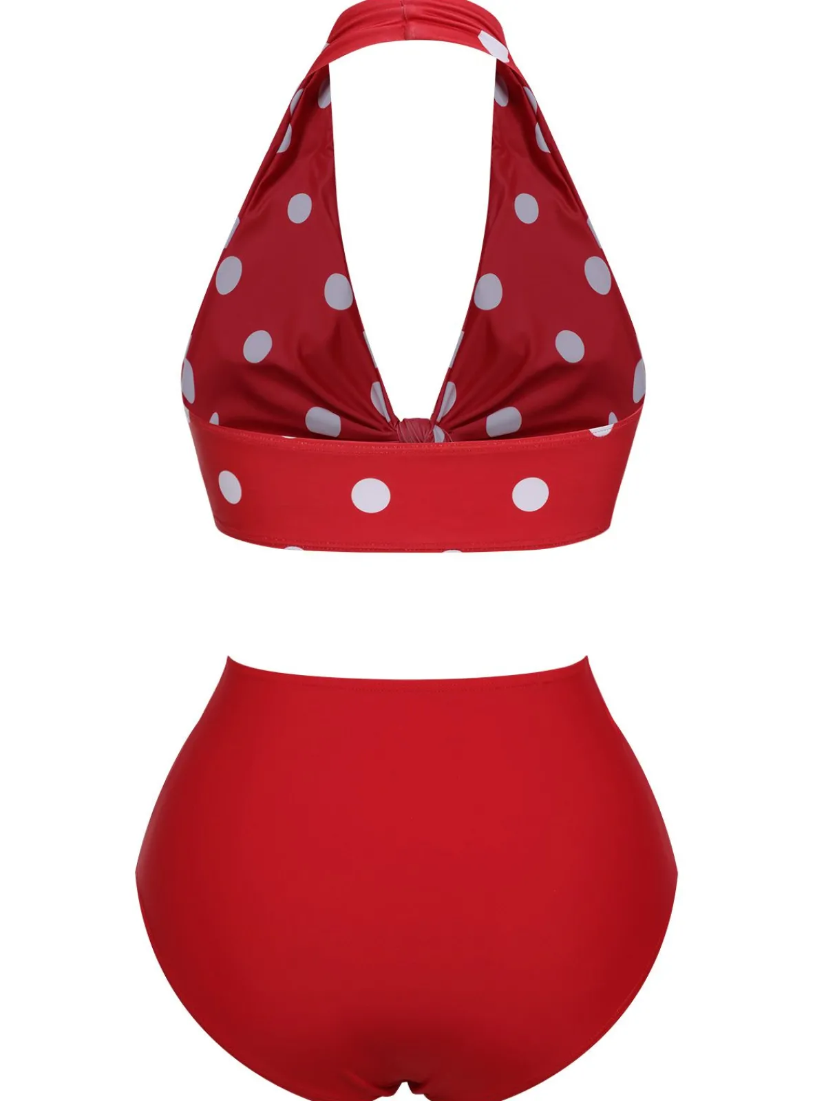 Hot Retro Stage 1950s Polka Dot Tie Halter Swimsuit Red