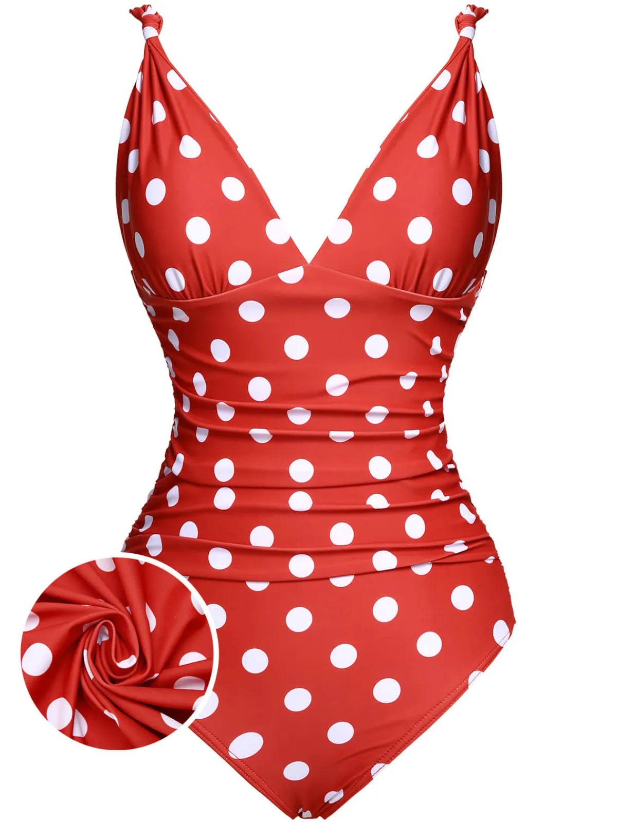 Online Retro Stage 1930s Polka Dot V-Neck Swimsuit Red