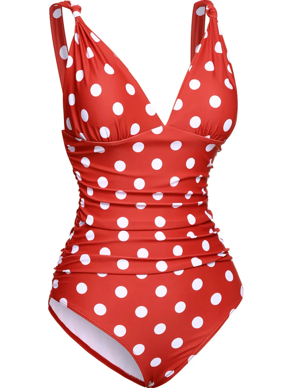 Online Retro Stage 1930s Polka Dot V-Neck Swimsuit Red
