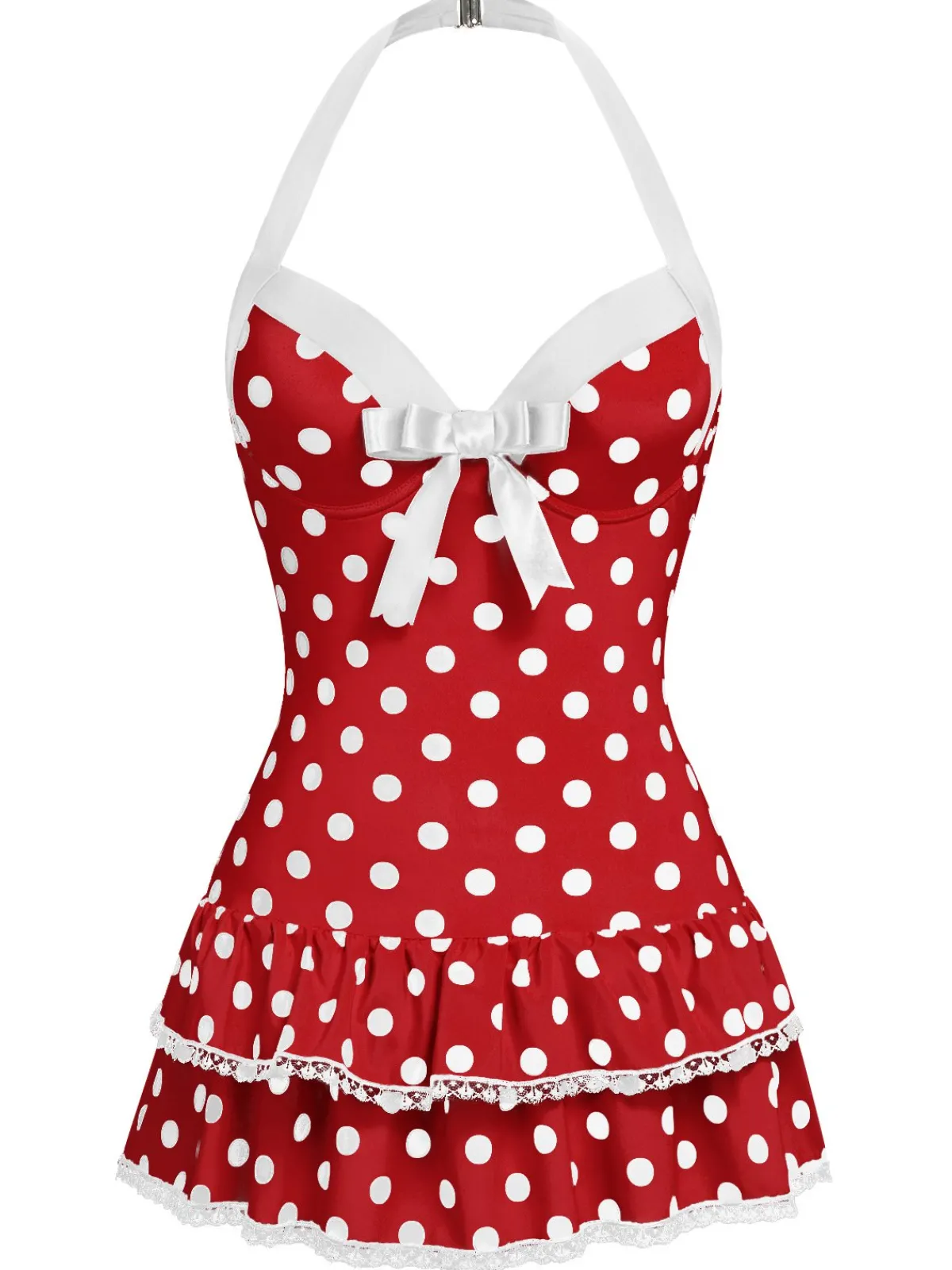 Best Retro Stage 1940s Polka Dots Halter One-Piece Swimsuit Red
