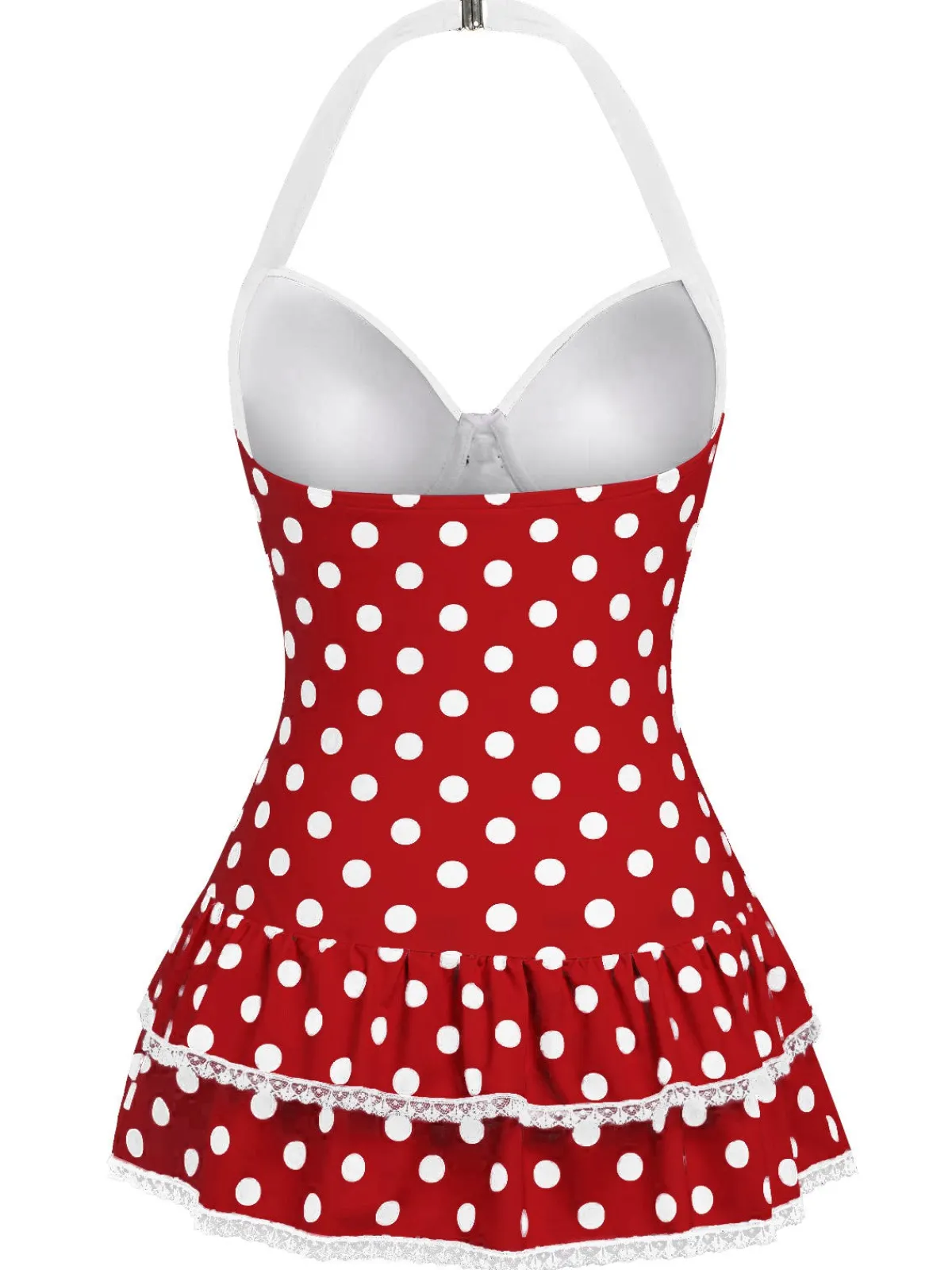 Best Retro Stage 1940s Polka Dots Halter One-Piece Swimsuit Red