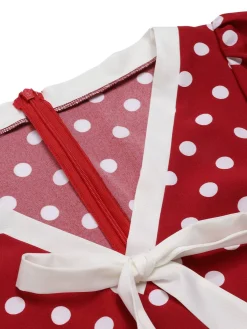 Sale Retro Stage 1960s Polka Dots Tie Neck Dress Red