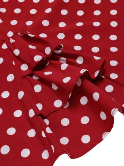 Sale Retro Stage 1960s Polka Dots Tie Neck Dress Red