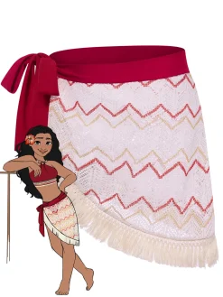 Clearance Retro Stage Red 1970s Princess Style Fringe Patchwork Cover-Up Deep Red