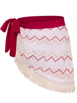 Clearance Retro Stage Red 1970s Princess Style Fringe Patchwork Cover-Up Deep Red