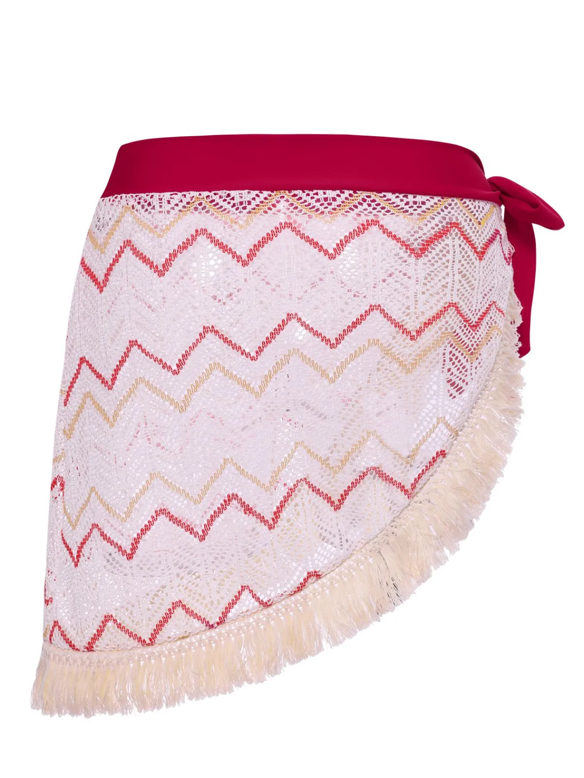Clearance Retro Stage Red 1970s Princess Style Fringe Patchwork Cover-Up Deep Red