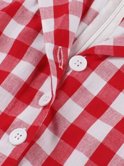 Fashion Retro Stage 1950s Pure Cotton Gingham Plaids Belted Dress Red