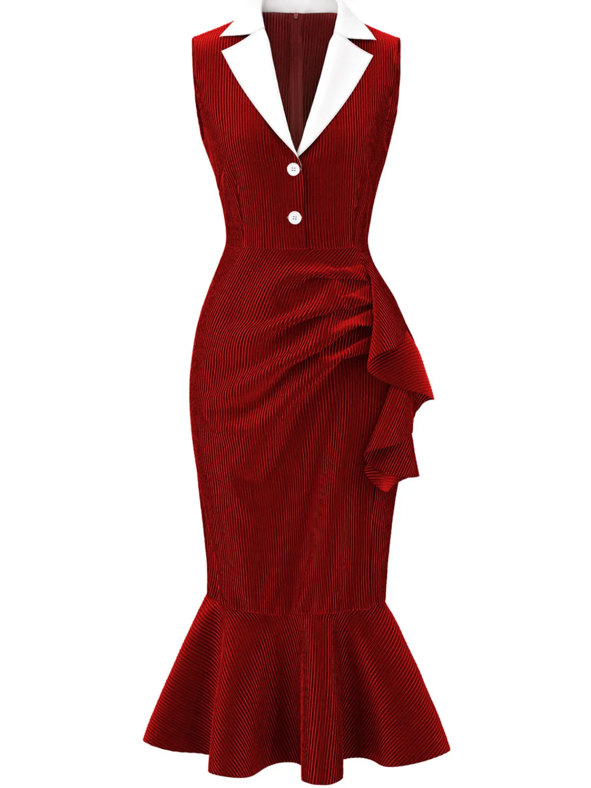 Hot Retro Stage Red 1930s Reflective Corduroy Fishtail Dress Deep Red