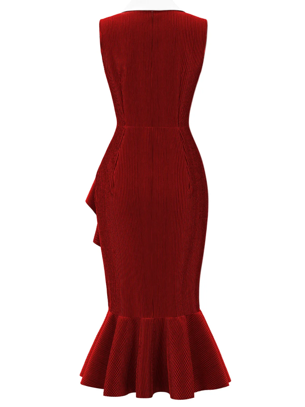 Hot Retro Stage Red 1930s Reflective Corduroy Fishtail Dress Deep Red