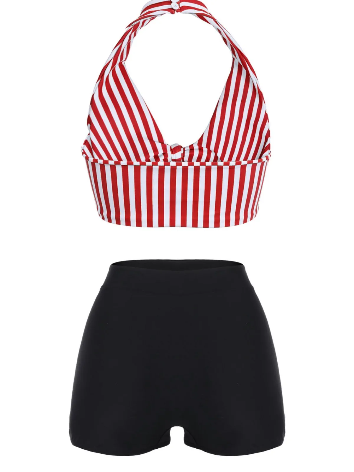 Discount Retro Stage Red 1950s Retro Halter Stripes Bikini Set