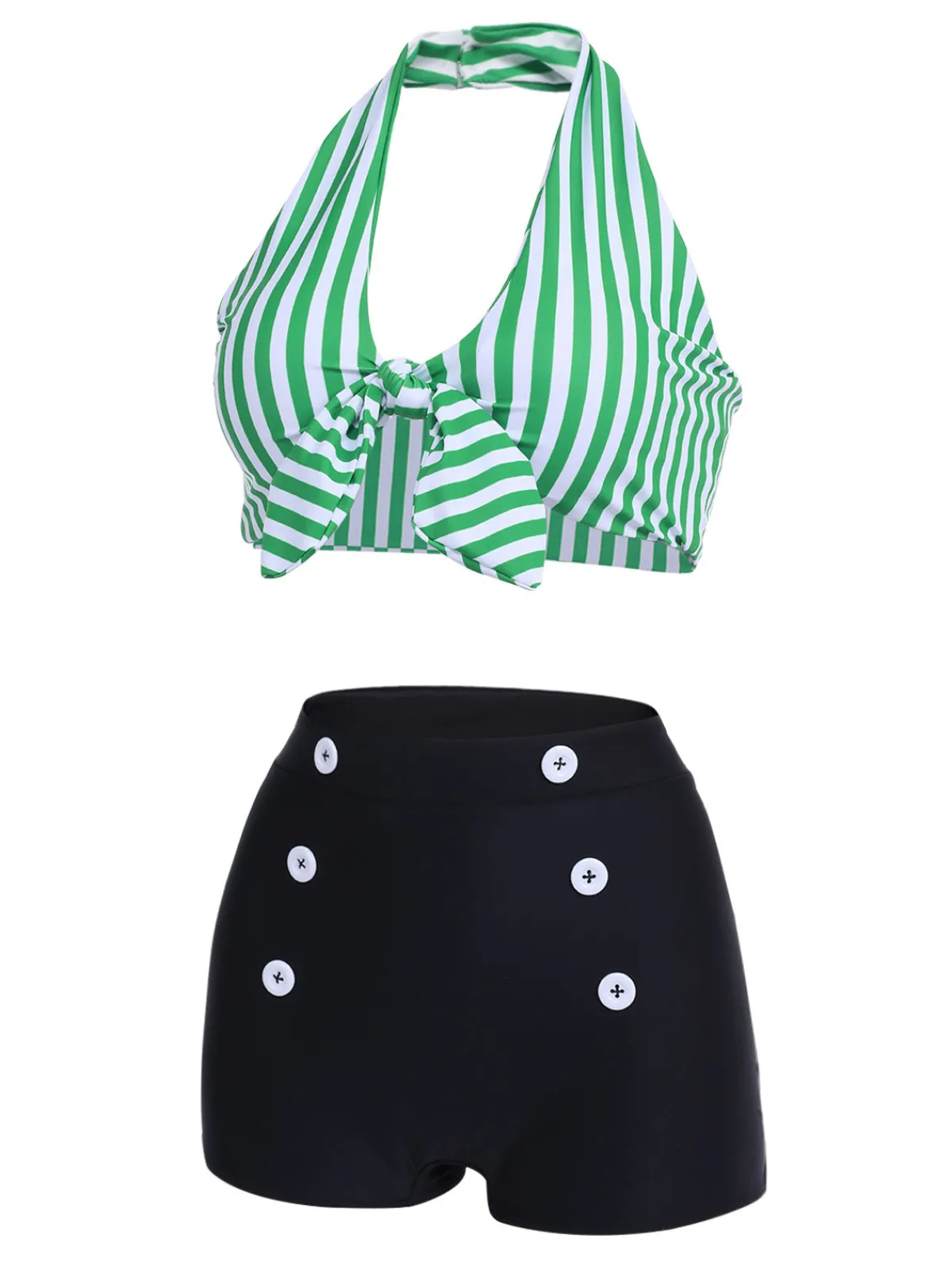 Discount Retro Stage Red 1950s Retro Halter Stripes Bikini Set